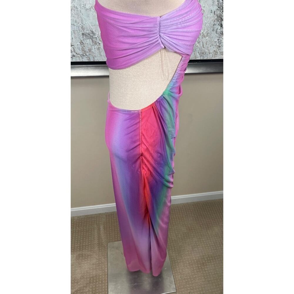 BAOBAB Lila Strapless Ruched Cutout Rainbow Pink Enchanted Maxi Dress Size M - Picture 5 of 8